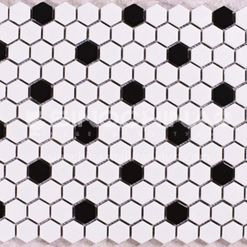 Black and white plum blossom hexagonal mosaic tiles kitchen bathroom floor tiles-ADE Mosaic hexagonal tiles(FIGURE 12) 230×230mm